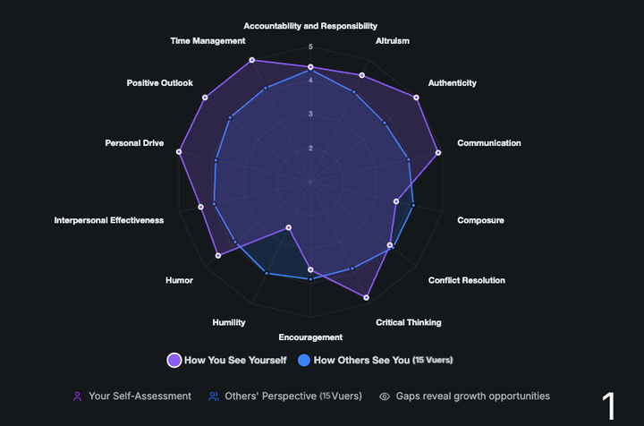 Sample InnerVue radar chart: how you see yourself vs. how others see you